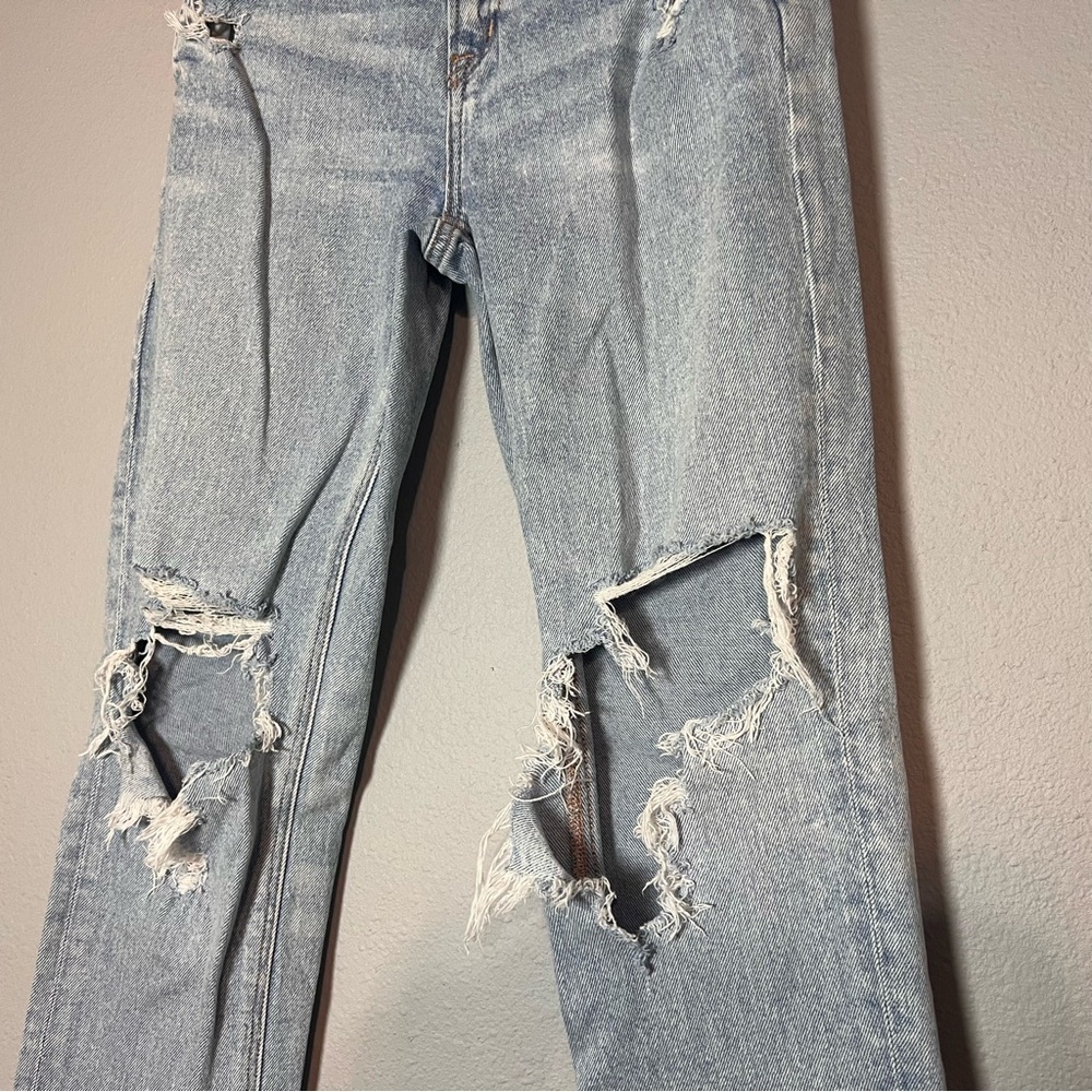American Eagle Super High Rise Ankle Straight Jeans Women’s Size 00 Distressed - Picture 4 of 12